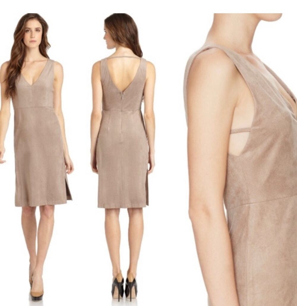 BCBGMaxAzria Mathilde faux suede v neck sleeveless dress leg slits Size 2